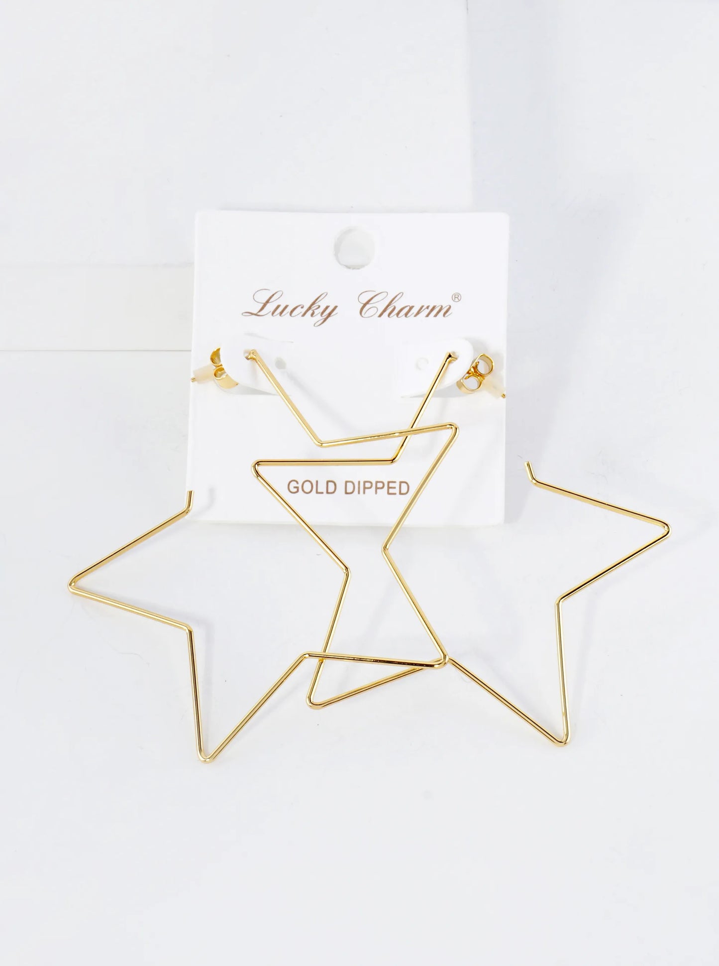 Polished Brass Delicate Star-Shaped 18K-Gold-Dipped 65mm Hoop Earrings
