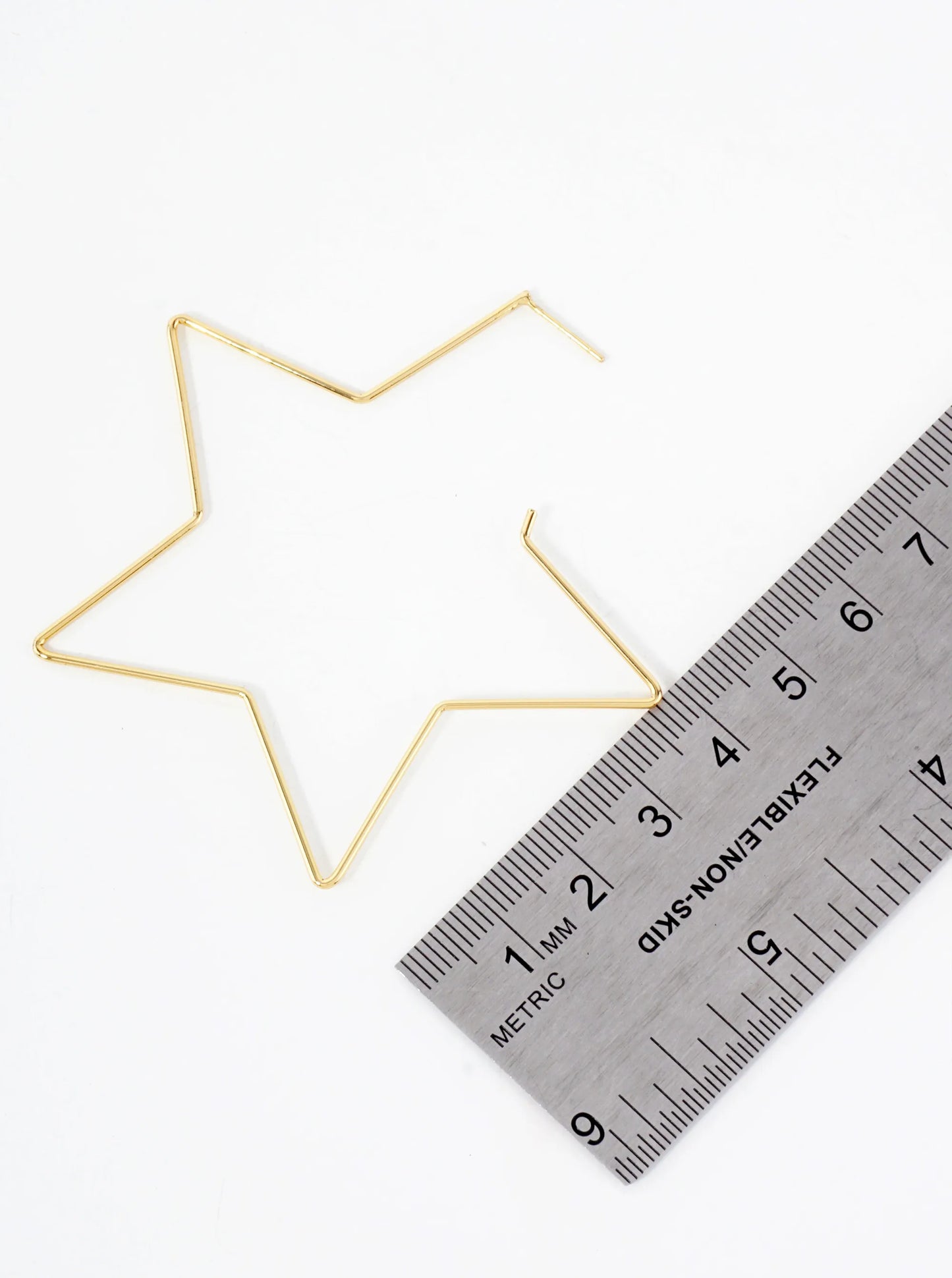 Polished Brass Delicate Star-Shaped 18K-Gold-Dipped 65mm Hoop Earrings