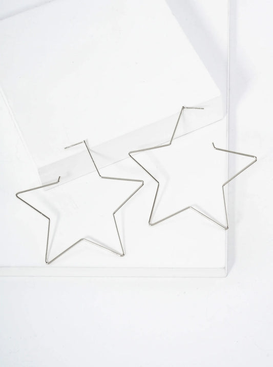 Polished Brass Delicate Star-Shaped 18K-Gold-Dipped 65mm Hoop Earrings