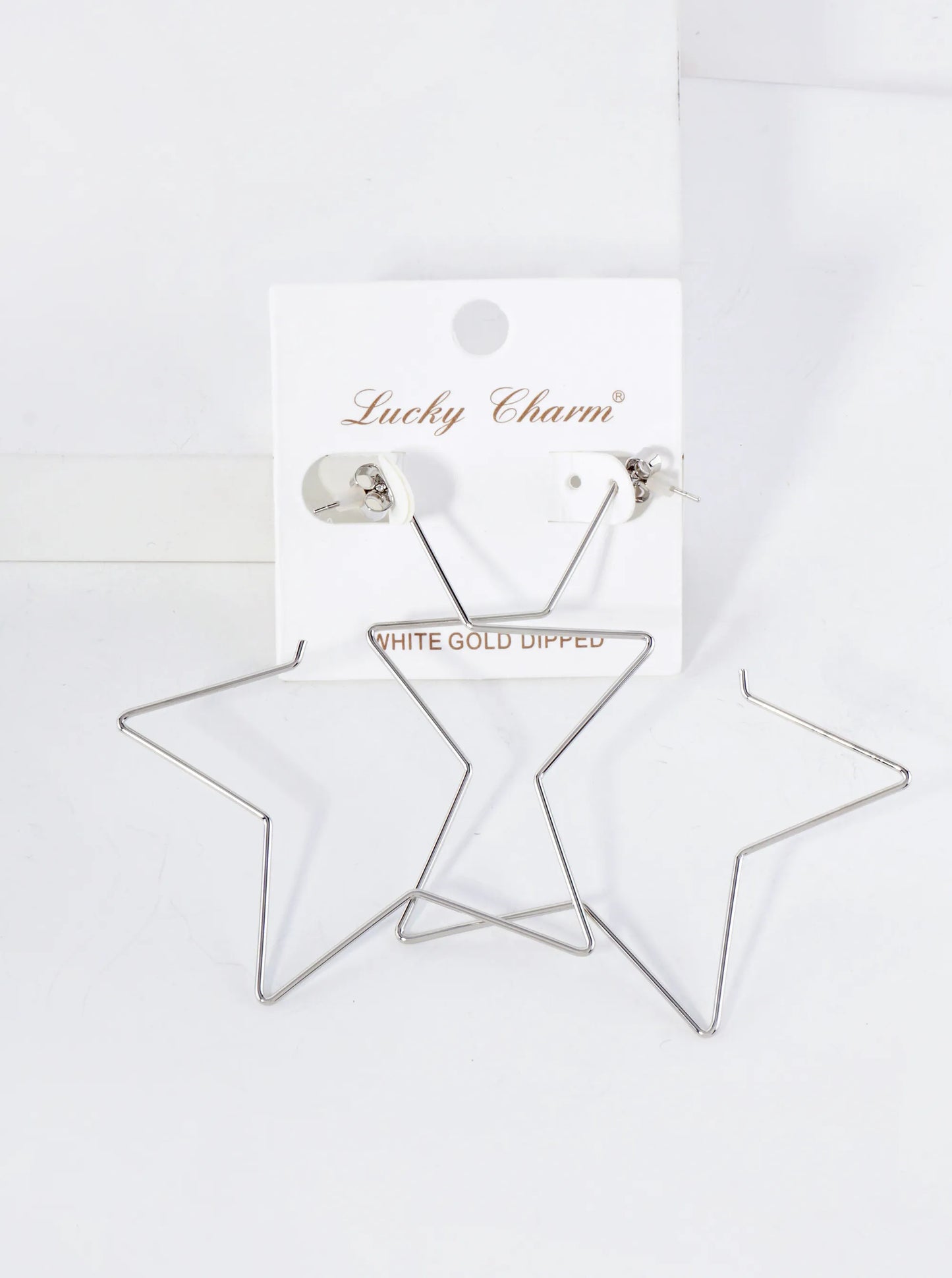 Polished Brass Delicate Star-Shaped 18K-Gold-Dipped 65mm Hoop Earrings