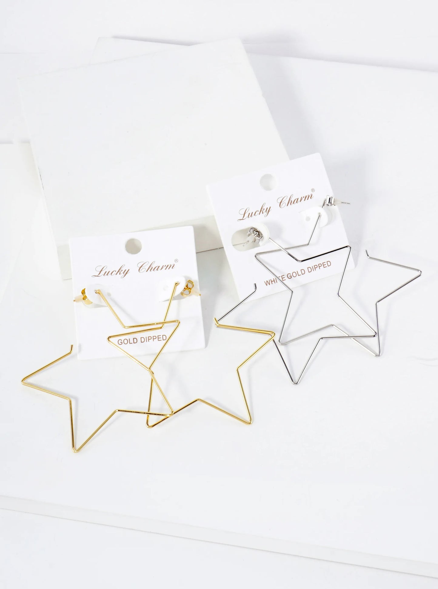 Polished Brass Delicate Star-Shaped 18K-Gold-Dipped 65mm Hoop Earrings