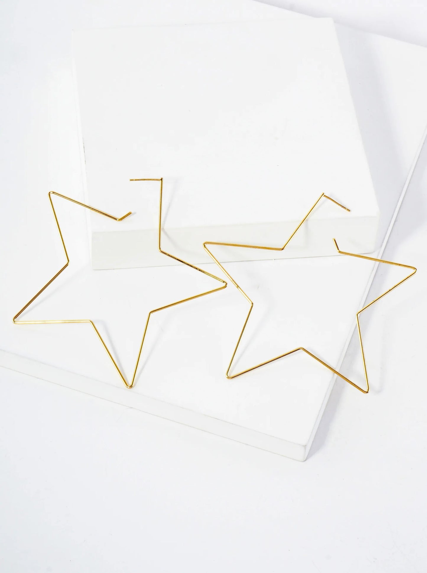 Polished Brass Delicate Star-Shaped 18K-Gold-Dipped 80mm Hoop Earrings