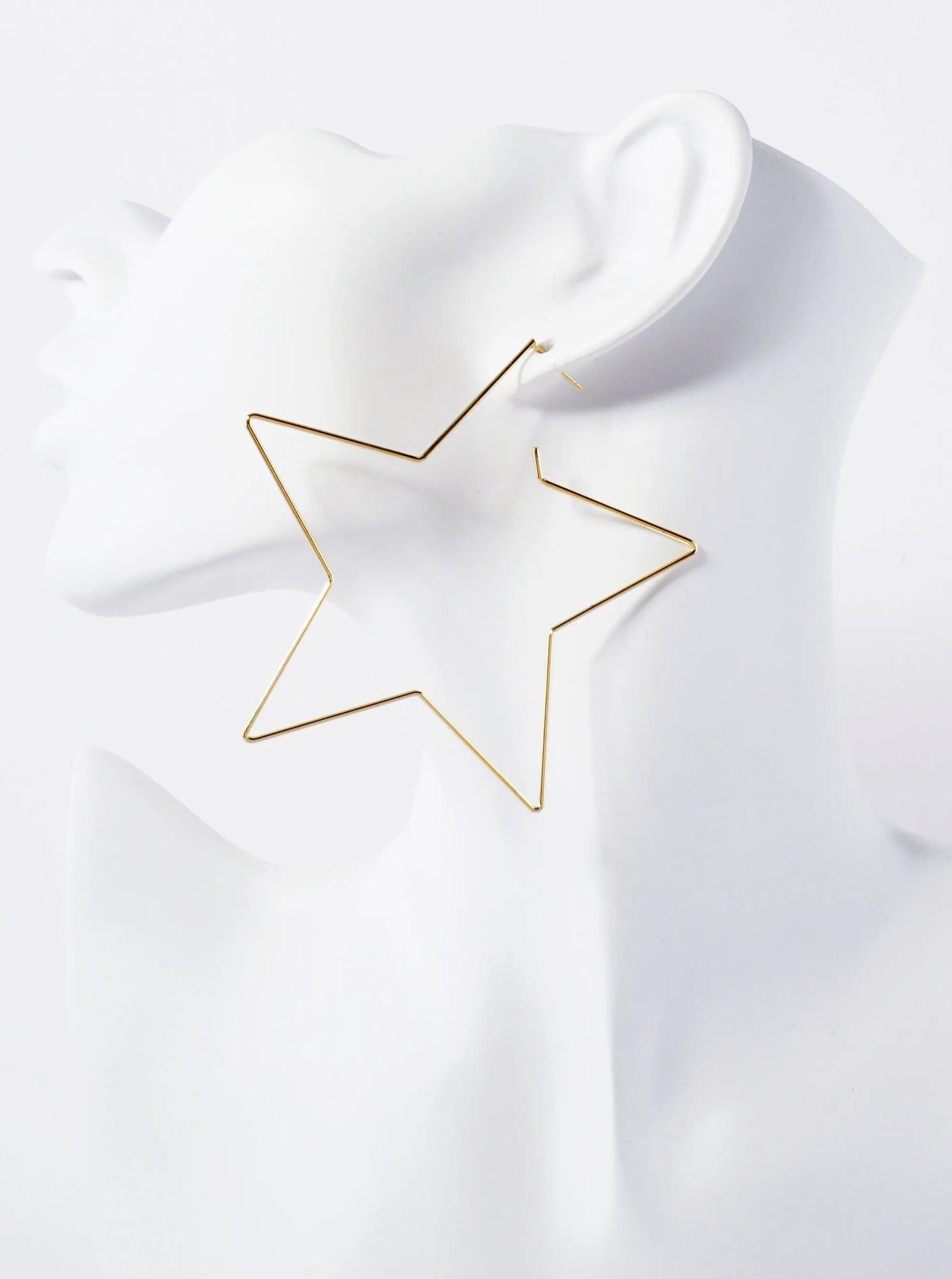 Polished Brass Delicate Star-Shaped 18K-Gold-Dipped 80mm Hoop Earrings