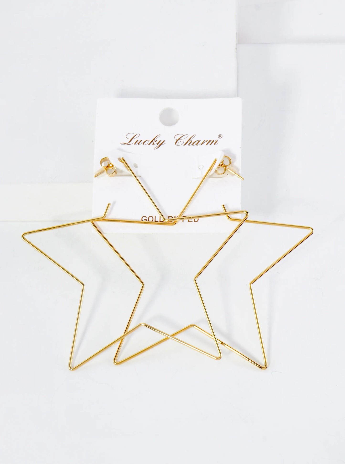 Polished Brass Delicate Star-Shaped 18K-Gold-Dipped 80mm Hoop Earrings