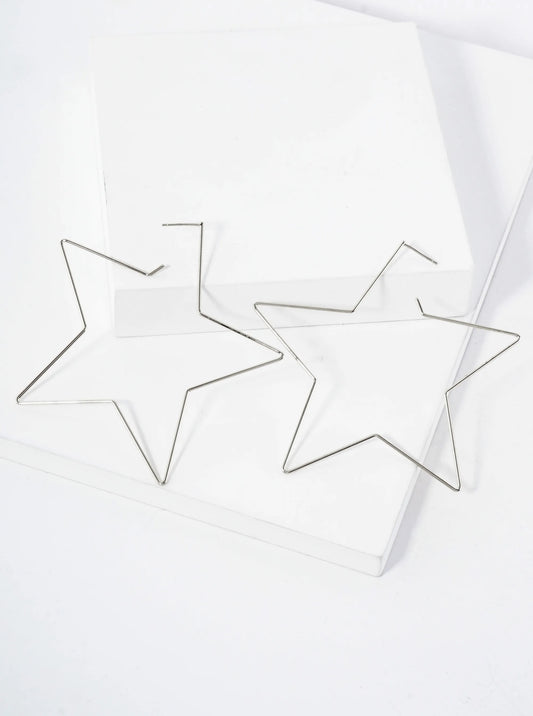 Polished Brass Delicate Star-Shaped 18K-Gold-Dipped 80mm Hoop Earrings