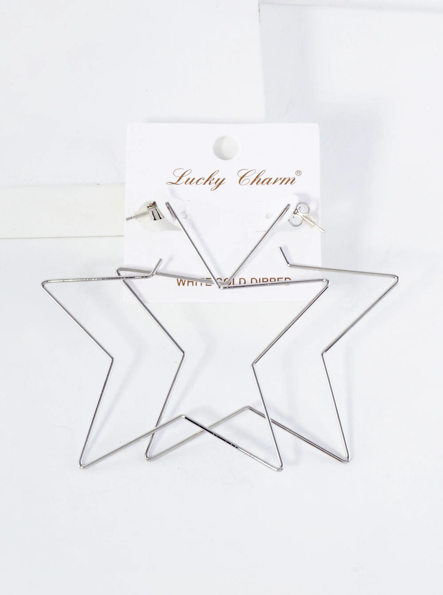 Polished Brass Delicate Star-Shaped 18K-Gold-Dipped 80mm Hoop Earrings