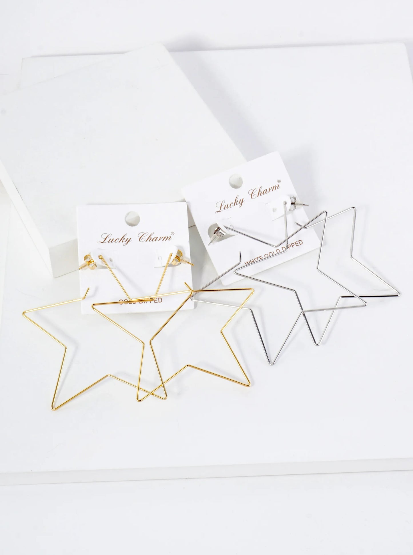 Polished Brass Delicate Star-Shaped 18K-Gold-Dipped 80mm Hoop Earrings