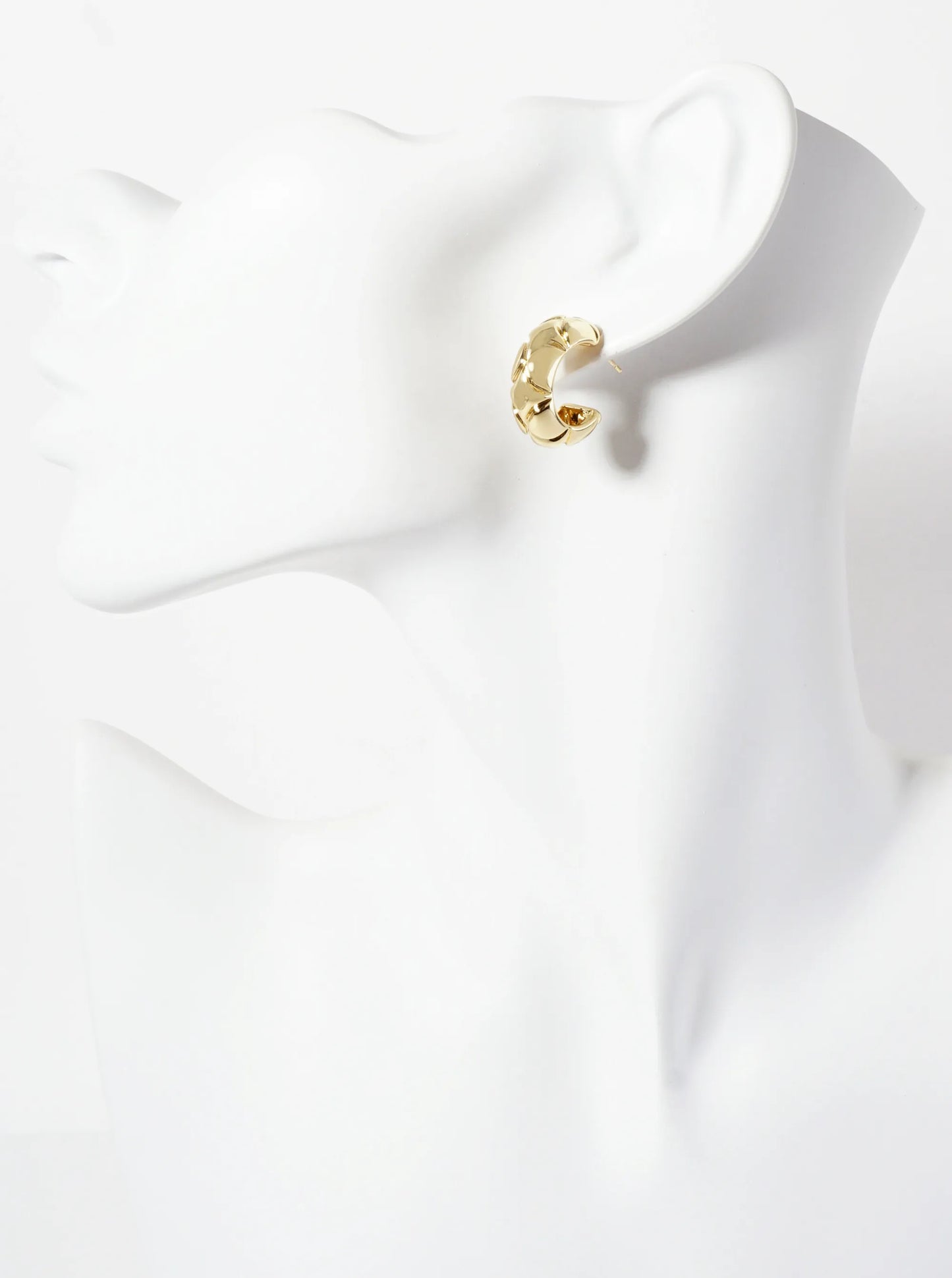 Polished Brass Diamond-Shaped Patterns At-the-Center 20mm 18K-Gold-Dipped Hoop Earrings