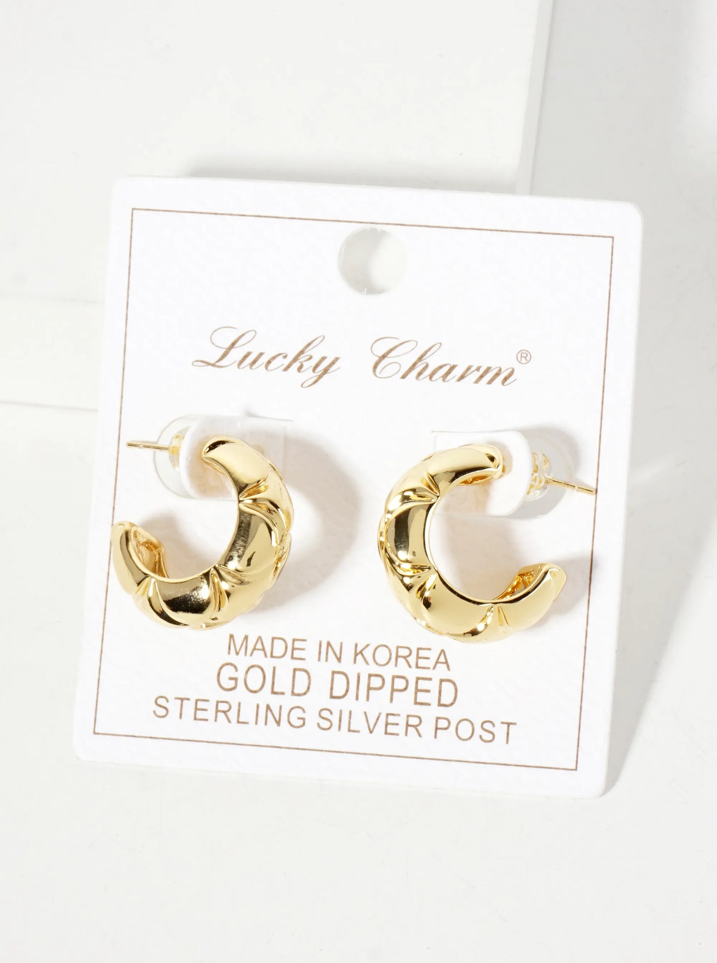 Polished Brass Diamond-Shaped Patterns At-the-Center 20mm 18K-Gold-Dipped Hoop Earrings