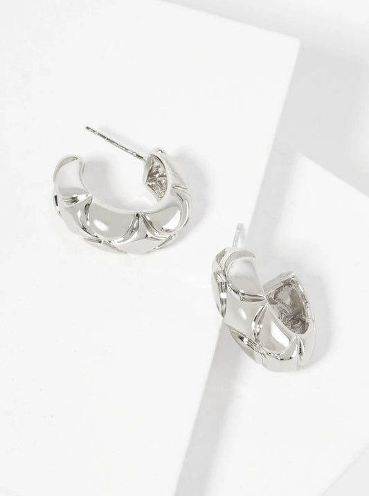 Polished Brass Diamond-Shaped Patterns At-the-Center 20mm 18K-Gold-Dipped Hoop Earrings