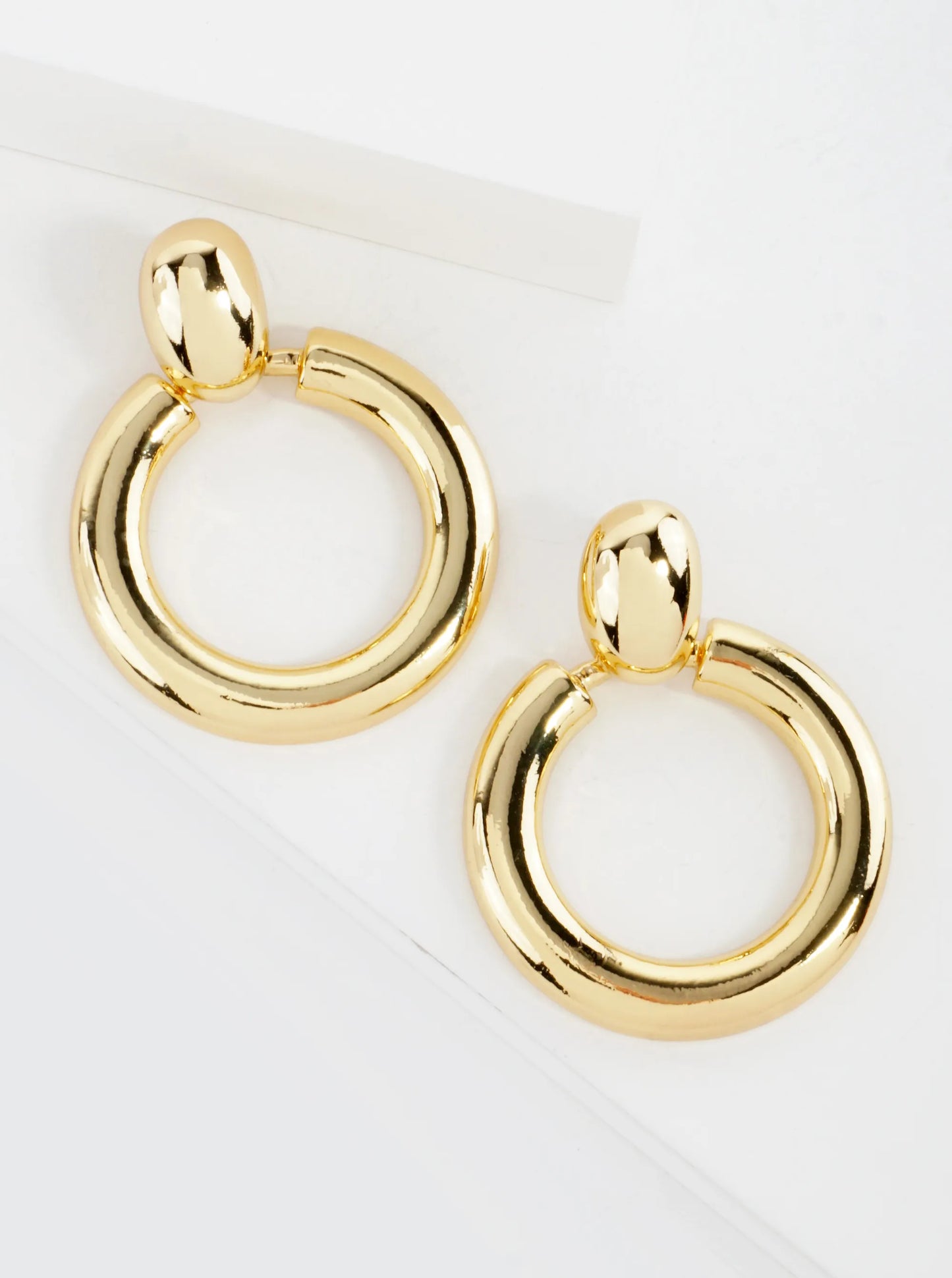 Polished Brass Doorknocker Design 14K-Gold-Dipped Earrings
