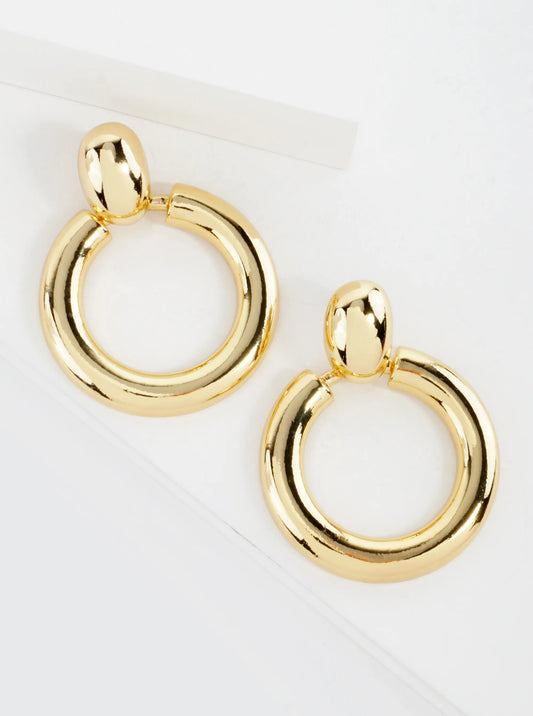 Polished Brass Doorknocker Design 14K-Gold-Dipped Earrings