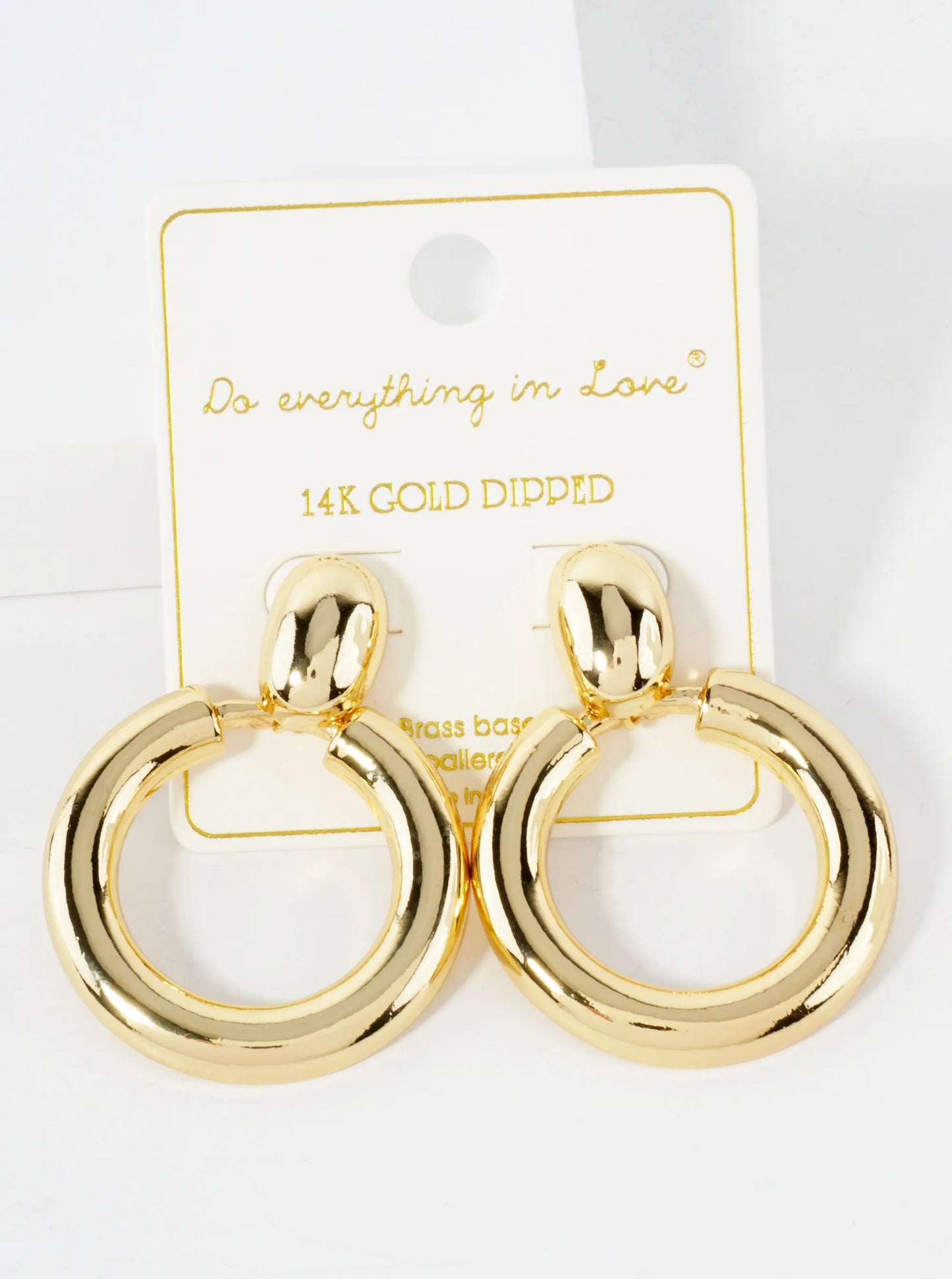 Polished Brass Doorknocker Design 14K-Gold-Dipped Earrings