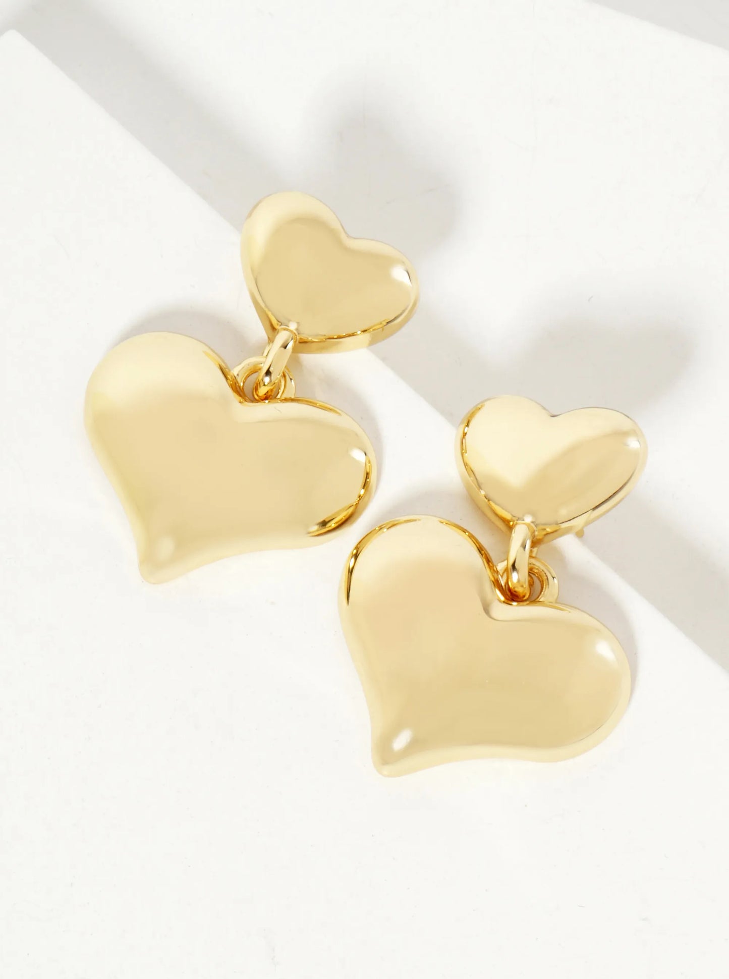 Polished Brass Double Heart Drop 18K-Gold-Dipped Dangle Earrings