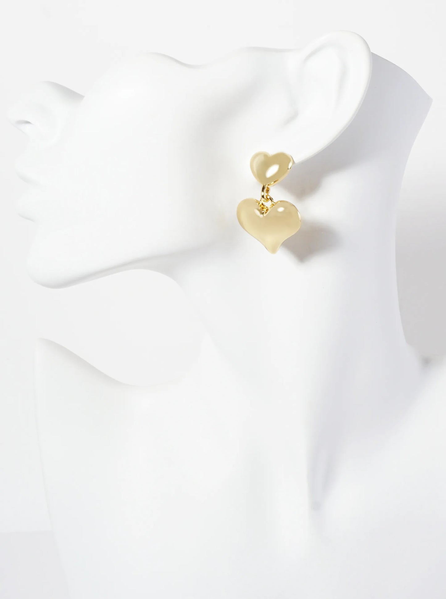 Polished Brass Double Heart Drop 18K-Gold-Dipped Dangle Earrings