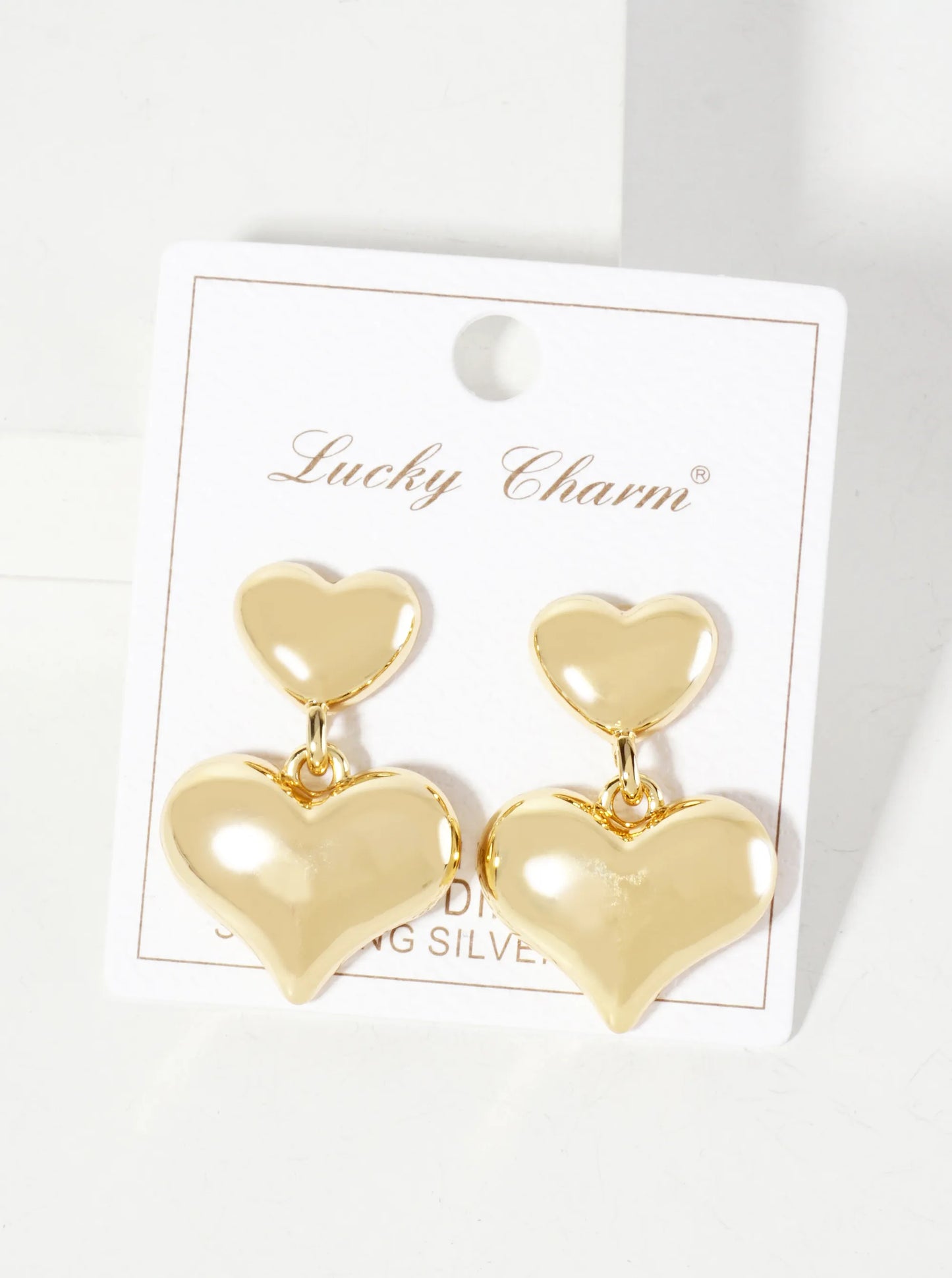 Polished Brass Double Heart Drop 18K-Gold-Dipped Dangle Earrings