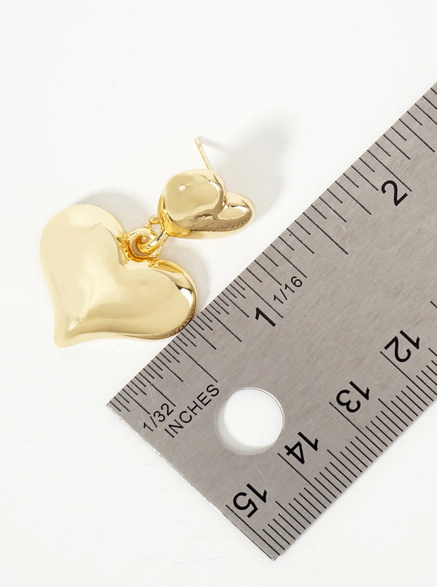 Polished Brass Double Heart Drop 18K-Gold-Dipped Dangle Earrings