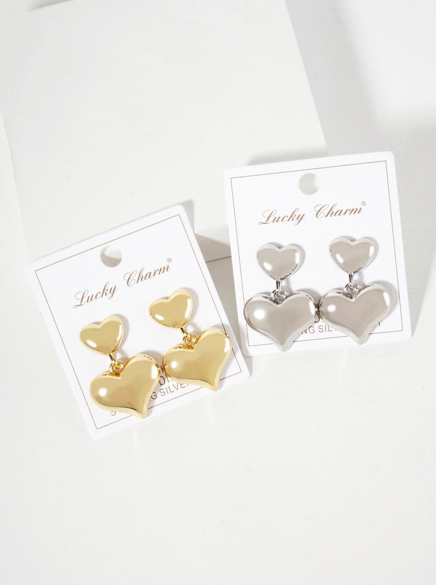 Polished Brass Double Heart Drop 18K-Gold-Dipped Dangle Earrings
