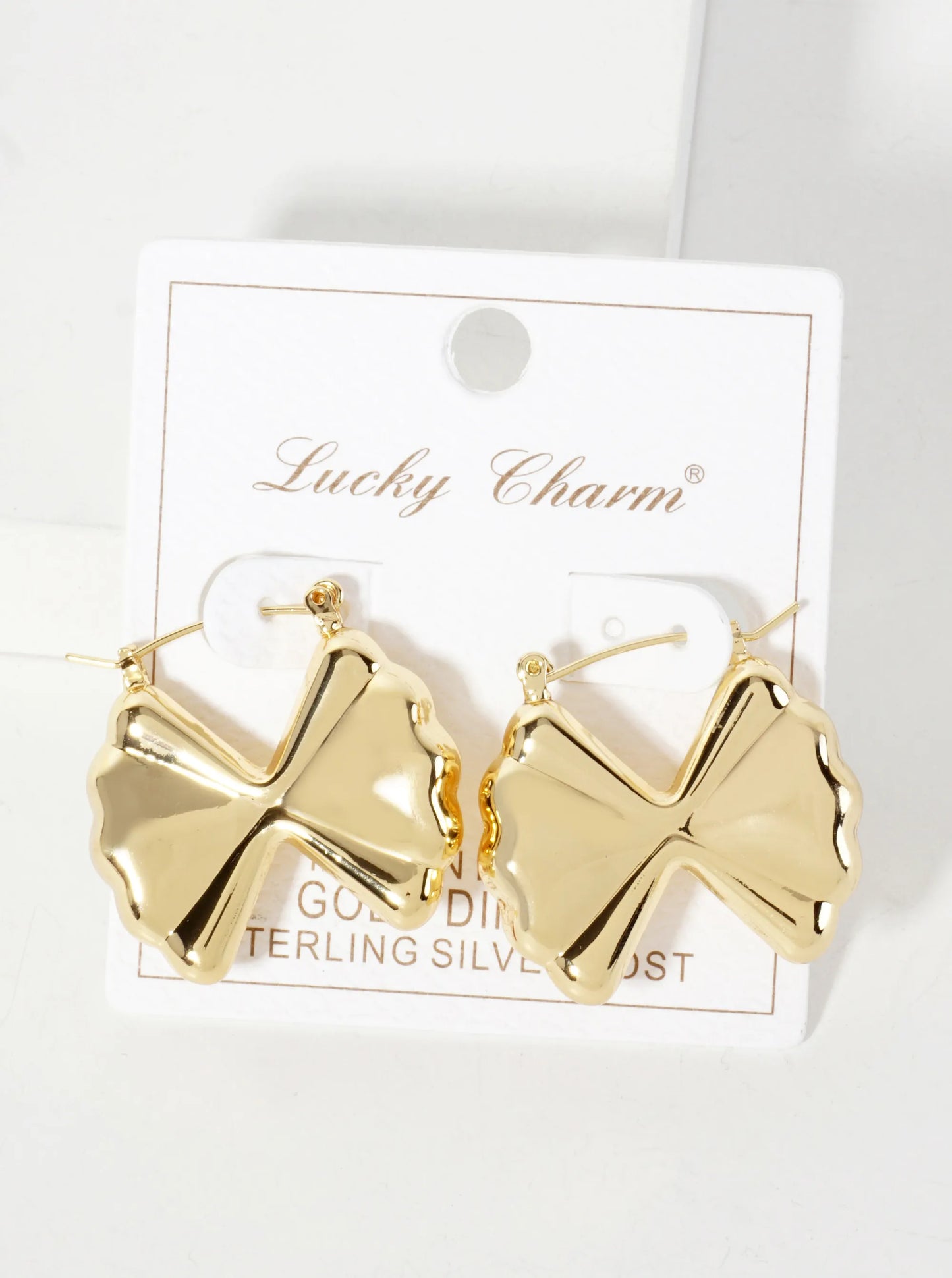 Polished Brass Farfalle-Shaped 1-inch 18K-Gold-Dipped Earrings
