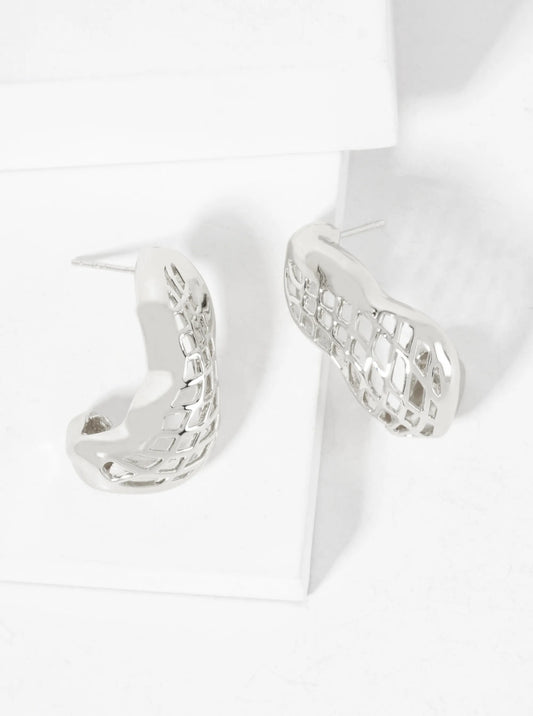 Polished Brass Filigree 25mm 18K-Gold-Dipped Organic-Shaped Hoop Earrings