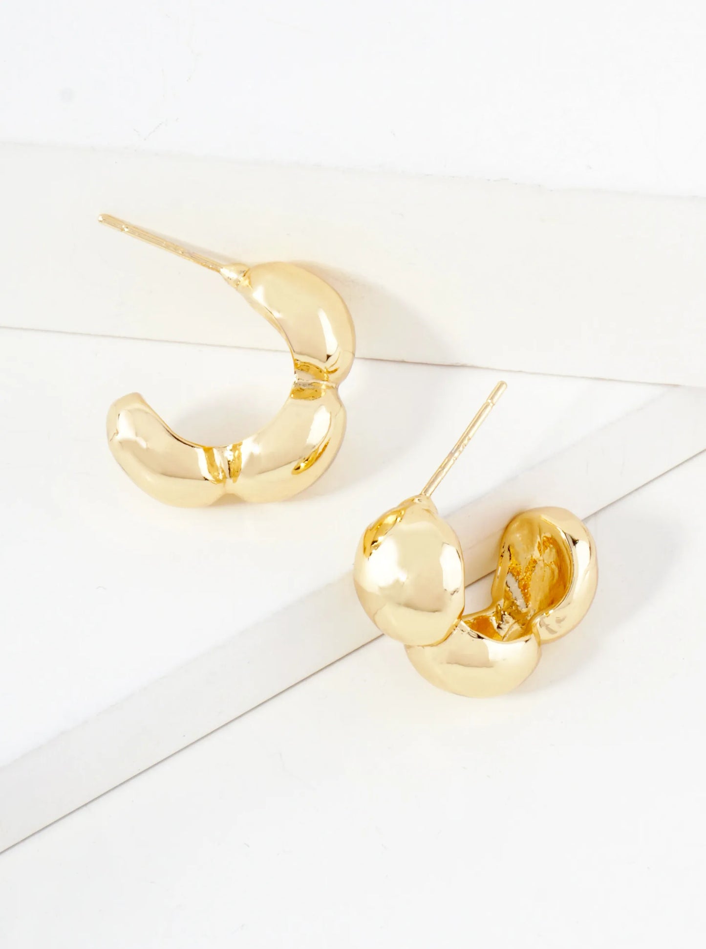 Polished Brass Flower-Shaped 15mm 18K-Gold-Dipped Hoop Earrings
