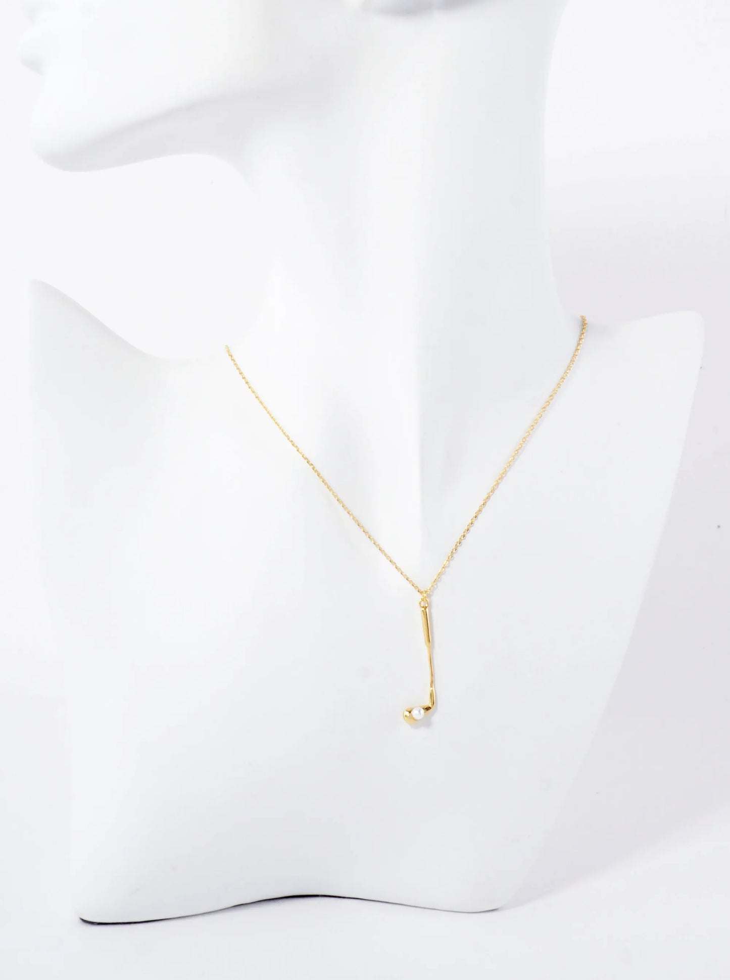 Polished Brass Golf Club With Pearl Pendant Hypoallergenic 18K-Gold-Dipped Station Necklace