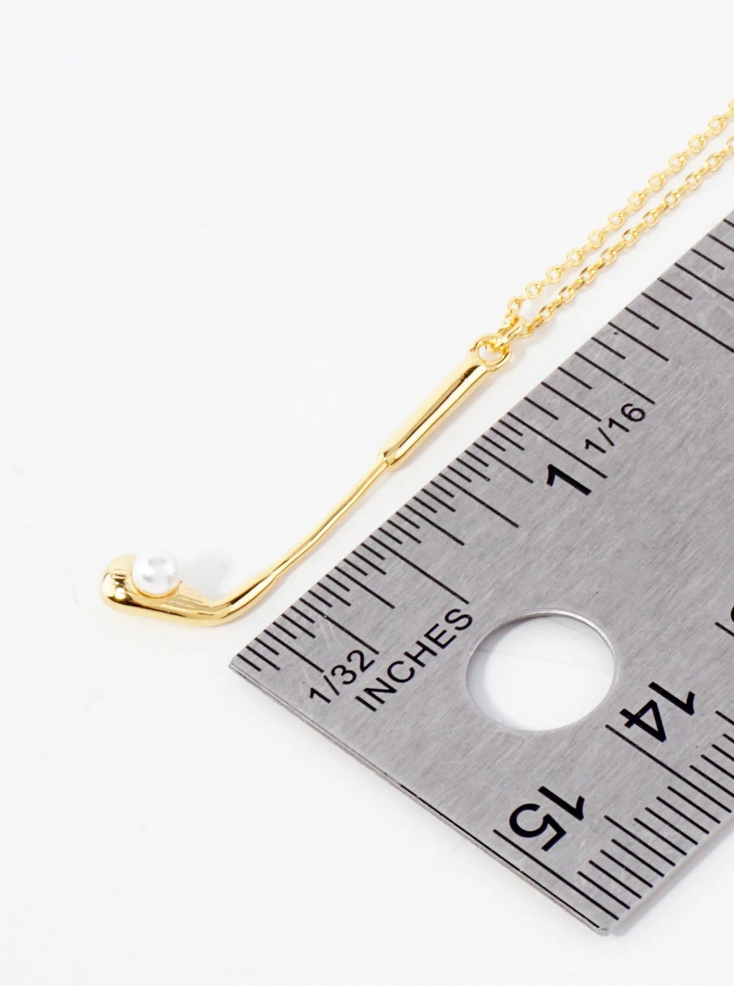 Polished Brass Golf Club With Pearl Pendant Hypoallergenic 18K-Gold-Dipped Station Necklace