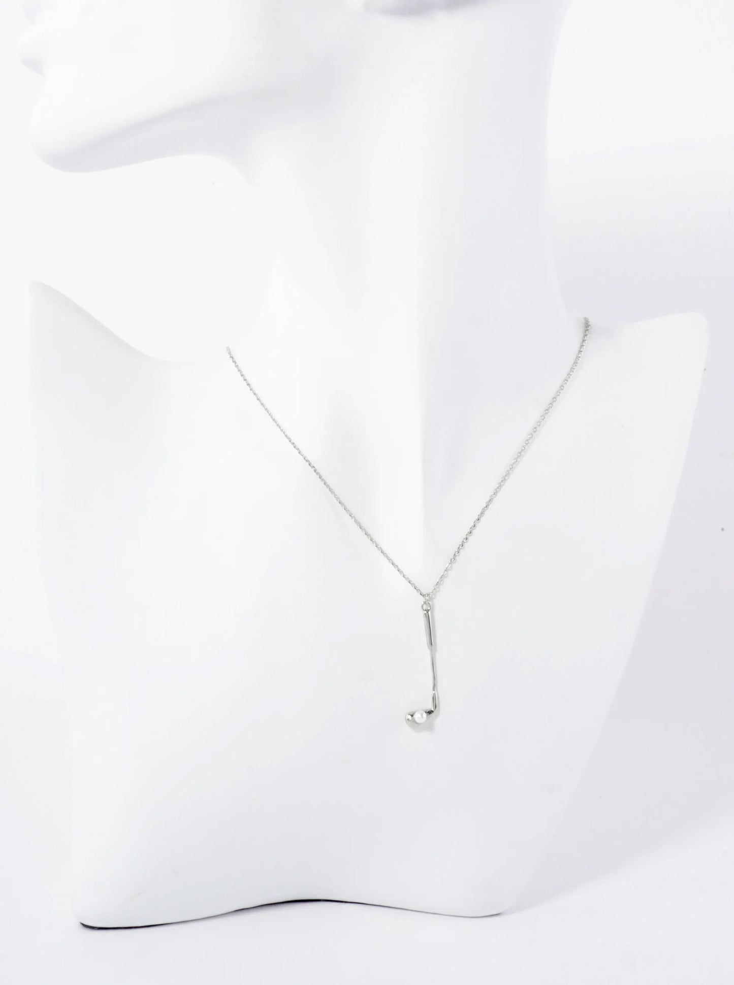 Polished Brass Golf Club With Pearl Pendant Hypoallergenic 18K-Gold-Dipped Station Necklace