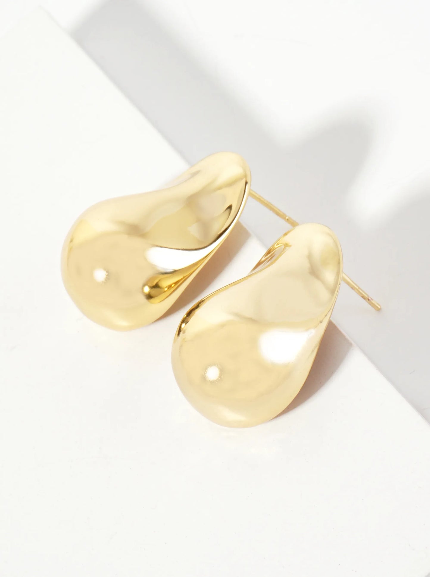 Polished Brass Hand-Crushed-Texture 18K-Gold-Dipped Post Earrings