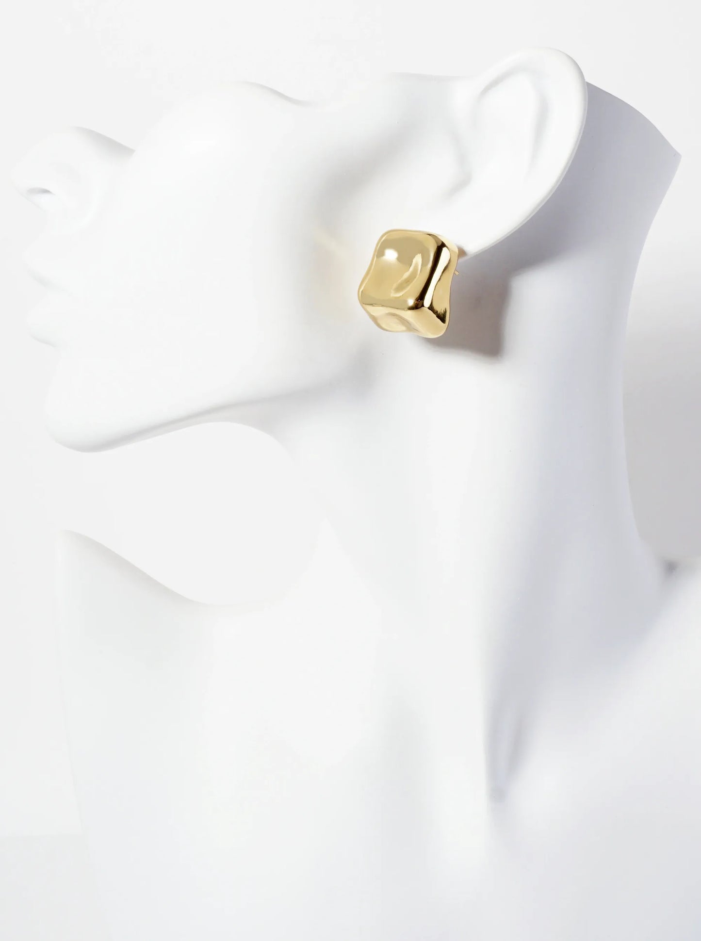 Polished Brass Hand-Molded Organic Square-Shaped 18K-Gold-Dipped Stud Earrings
