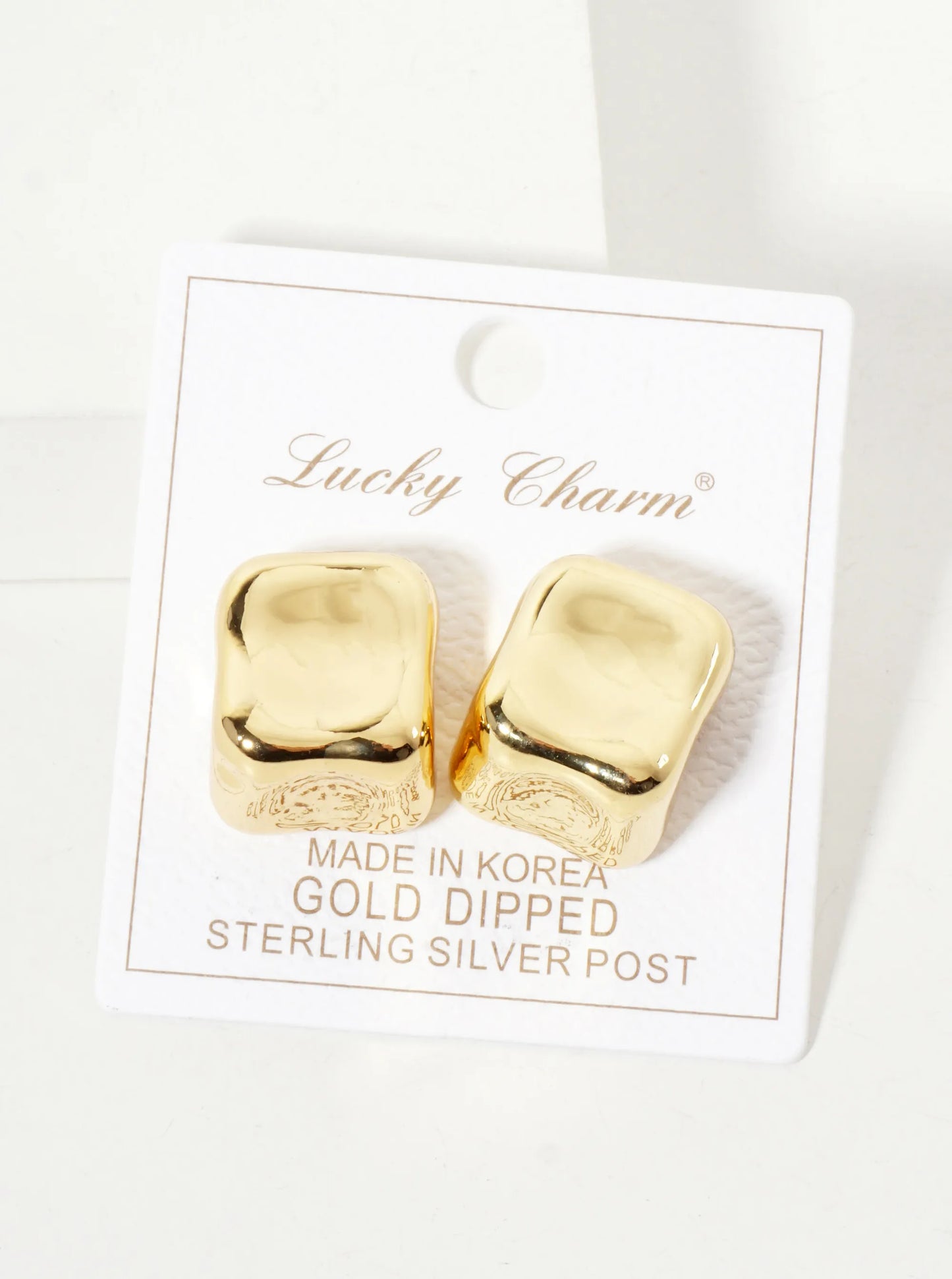 Polished Brass Hand-Molded Organic Square-Shaped 18K-Gold-Dipped Stud Earrings
