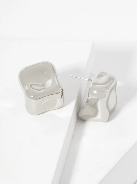 Polished Brass Hand-Molded Organic Square-Shaped 18K-Gold-Dipped Stud Earrings