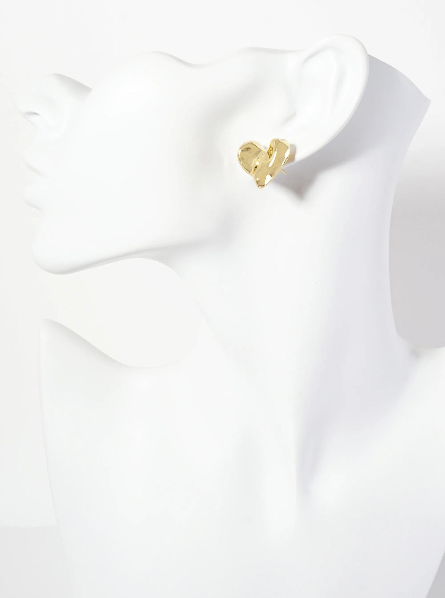 Polished Brass Hand-Pressed 18K-Gold-Dipped Button Heart Stud Earrings