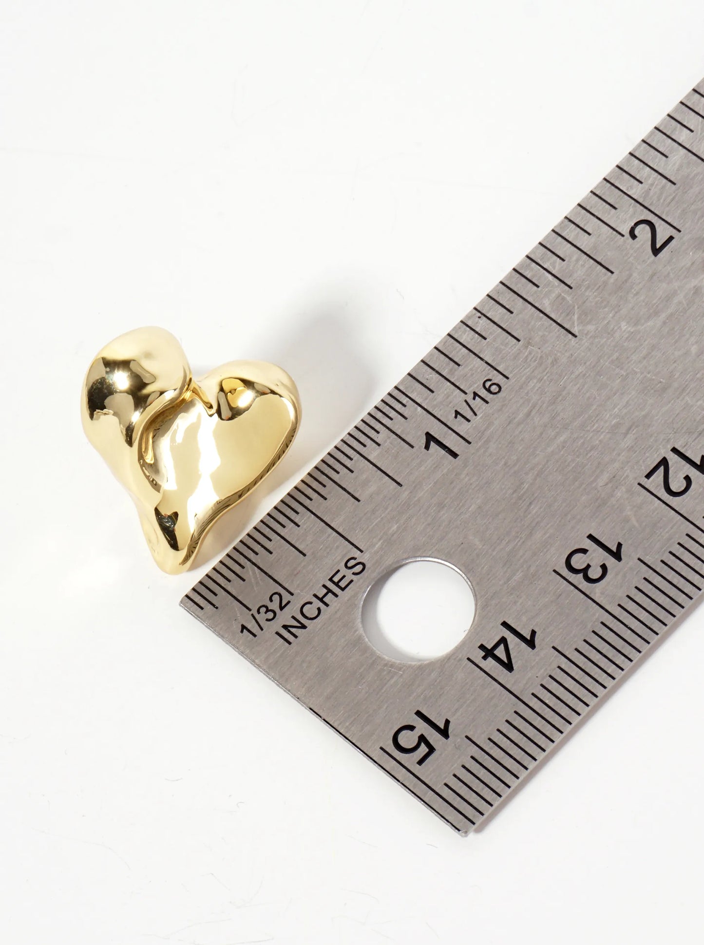 Polished Brass Hand-Pressed 18K-Gold-Dipped Button Heart Stud Earrings