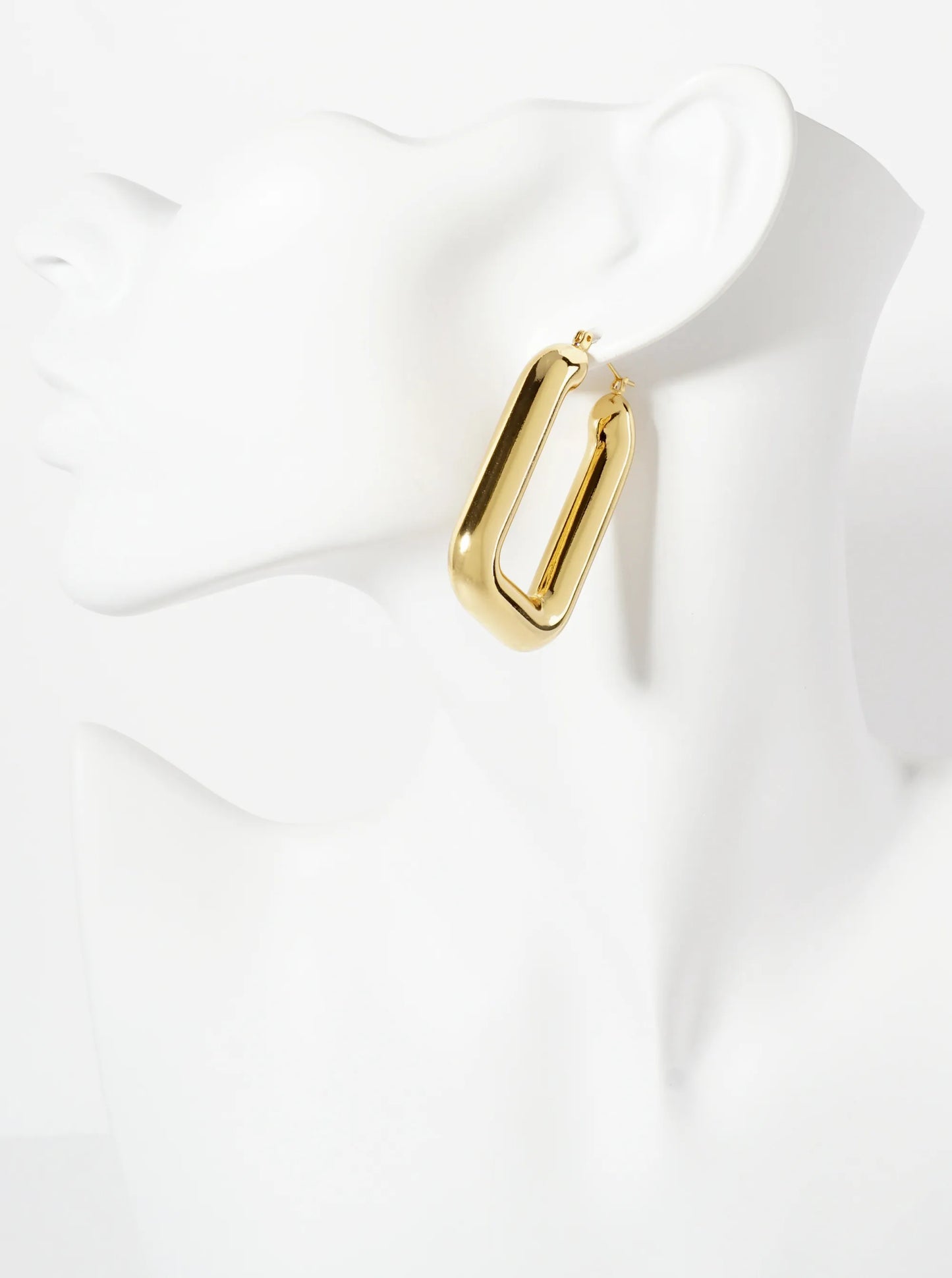 Polished Brass Hollow Rectangle Tube 18K-Gold-Dipped Latch-Back Hoop Earrings