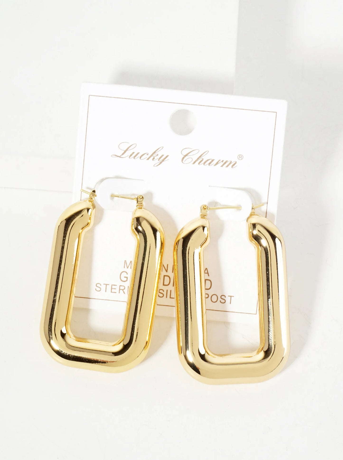 Polished Brass Hollow Rectangle Tube 18K-Gold-Dipped Latch-Back Hoop Earrings