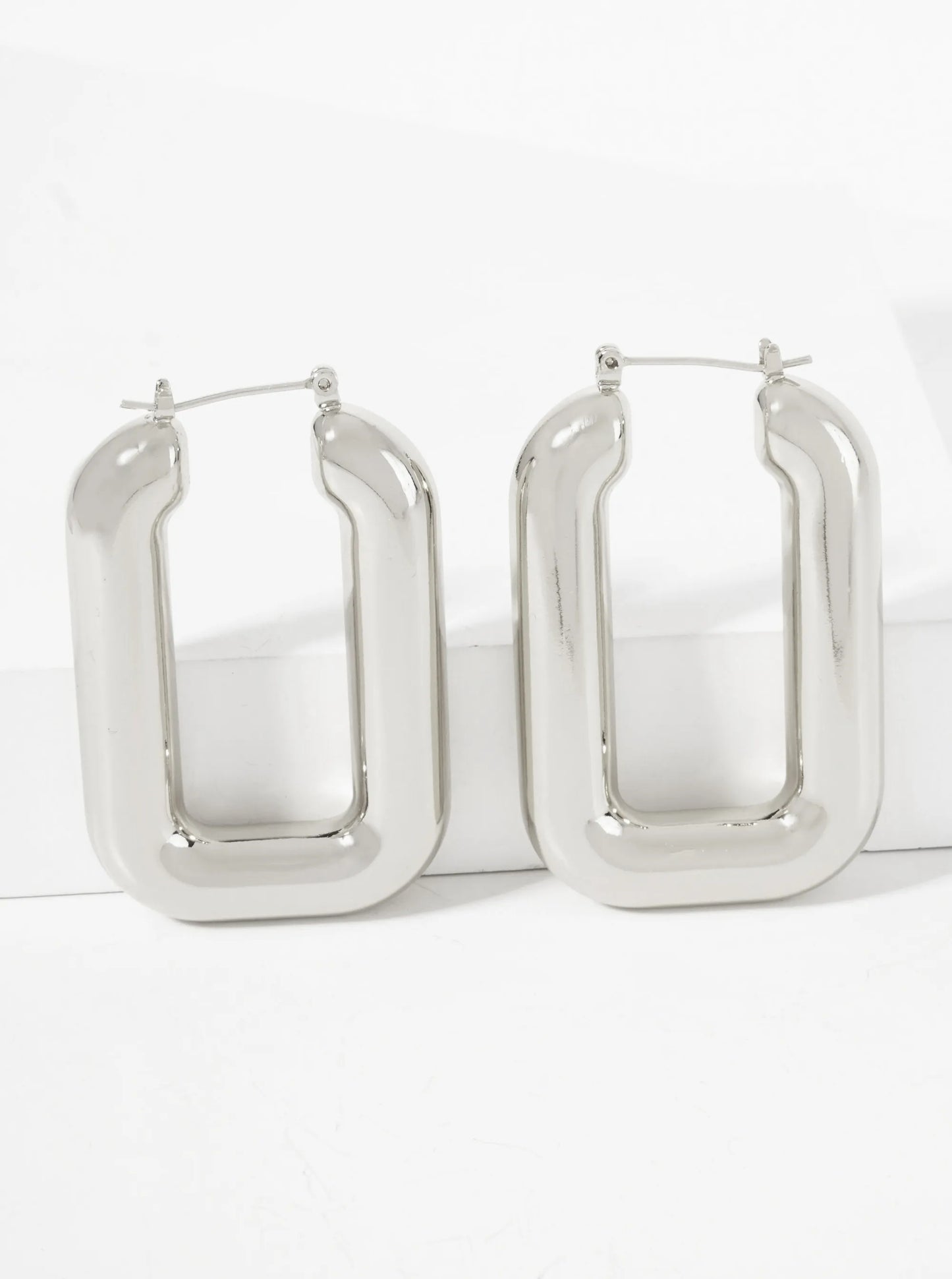 Polished Brass Hollow Rectangle Tube 18K-Gold-Dipped Latch-Back Hoop Earrings