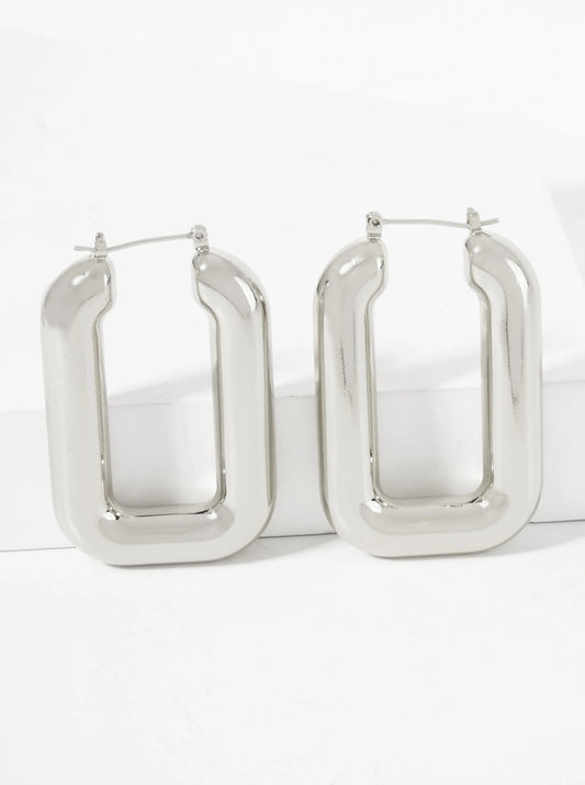 Polished Brass Hollow Rectangle Tube 18K-Gold-Dipped Latch-Back Hoop Earrings