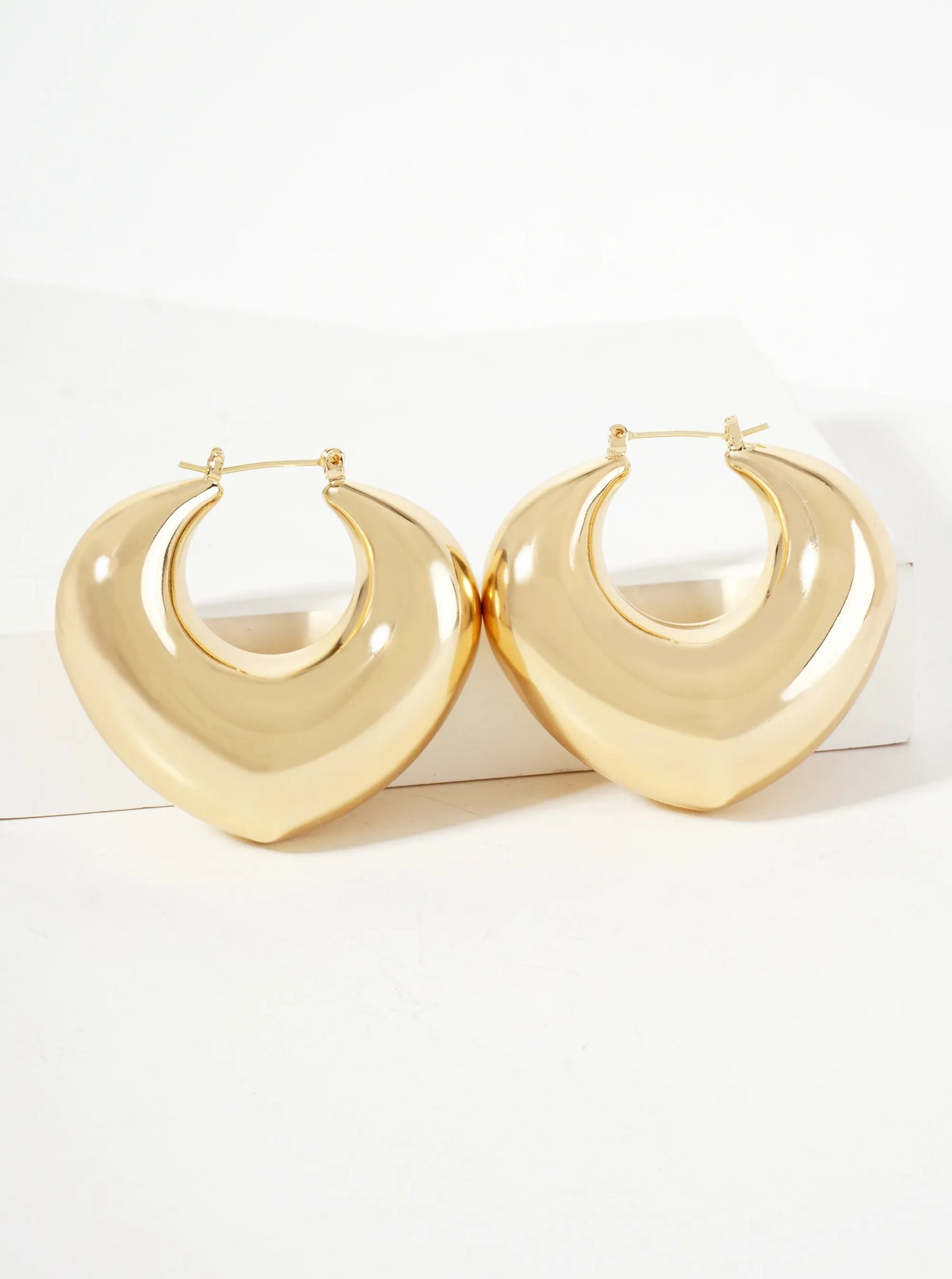 Polished Brass Hollow Tapered Heart Tube 18K-Gold-Dipped Latch-Back Hoop Earrings
