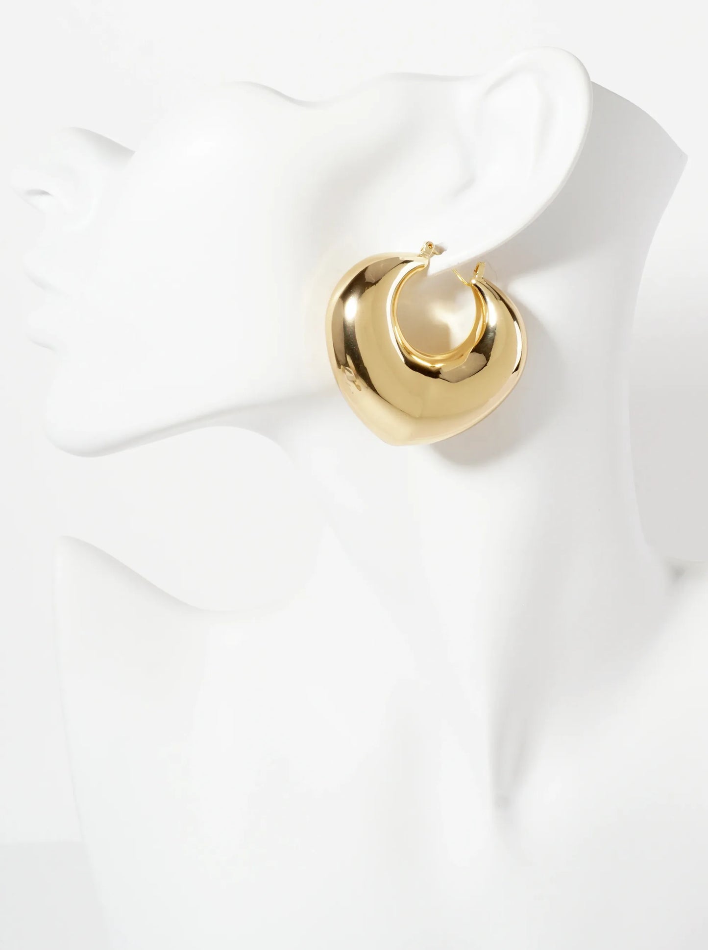 Polished Brass Hollow Tapered Heart Tube 18K-Gold-Dipped Latch-Back Hoop Earrings