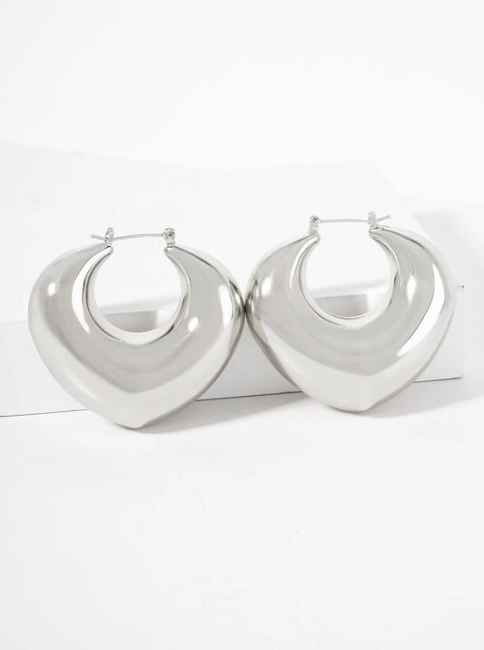 Polished Brass Hollow Tapered Heart Tube 18K-Gold-Dipped Latch-Back Hoop Earrings