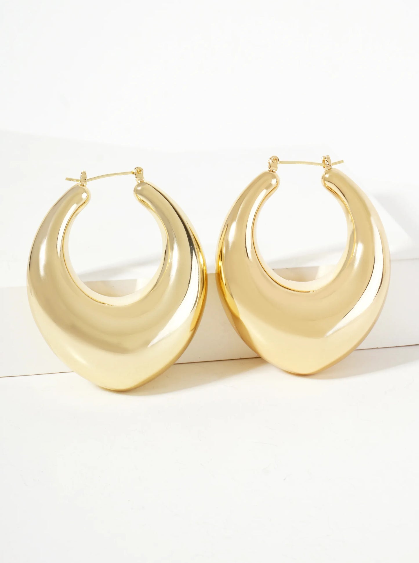 Polished Brass Hollow Tapered Round Tube 18K-Gold-Dipped Latch-Back Hoop Earrings
