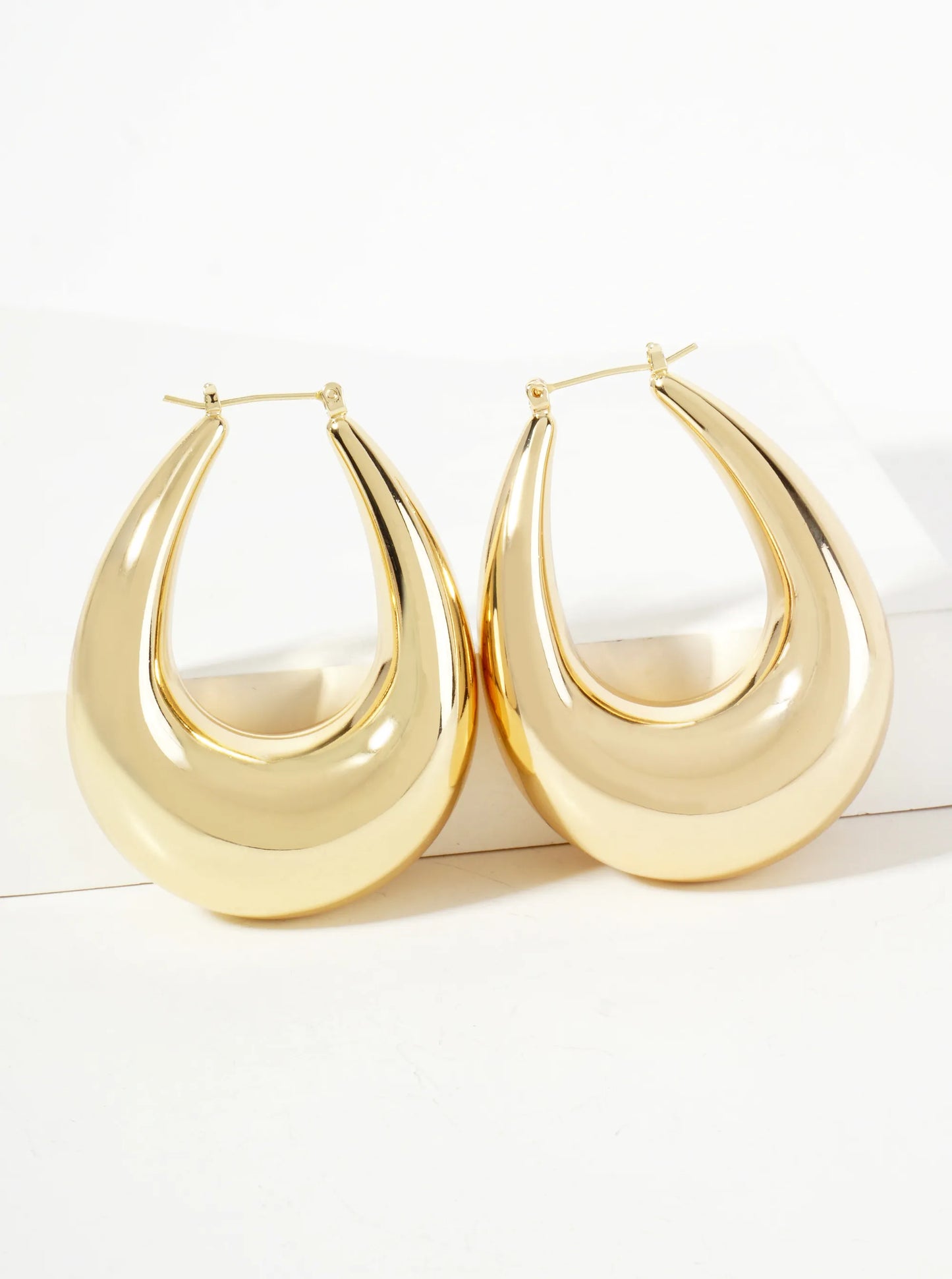 Polished Brass Hollow Tapered Teardrop Tube 18K-Gold-Dipped Latch-Back Hoop Earrings
