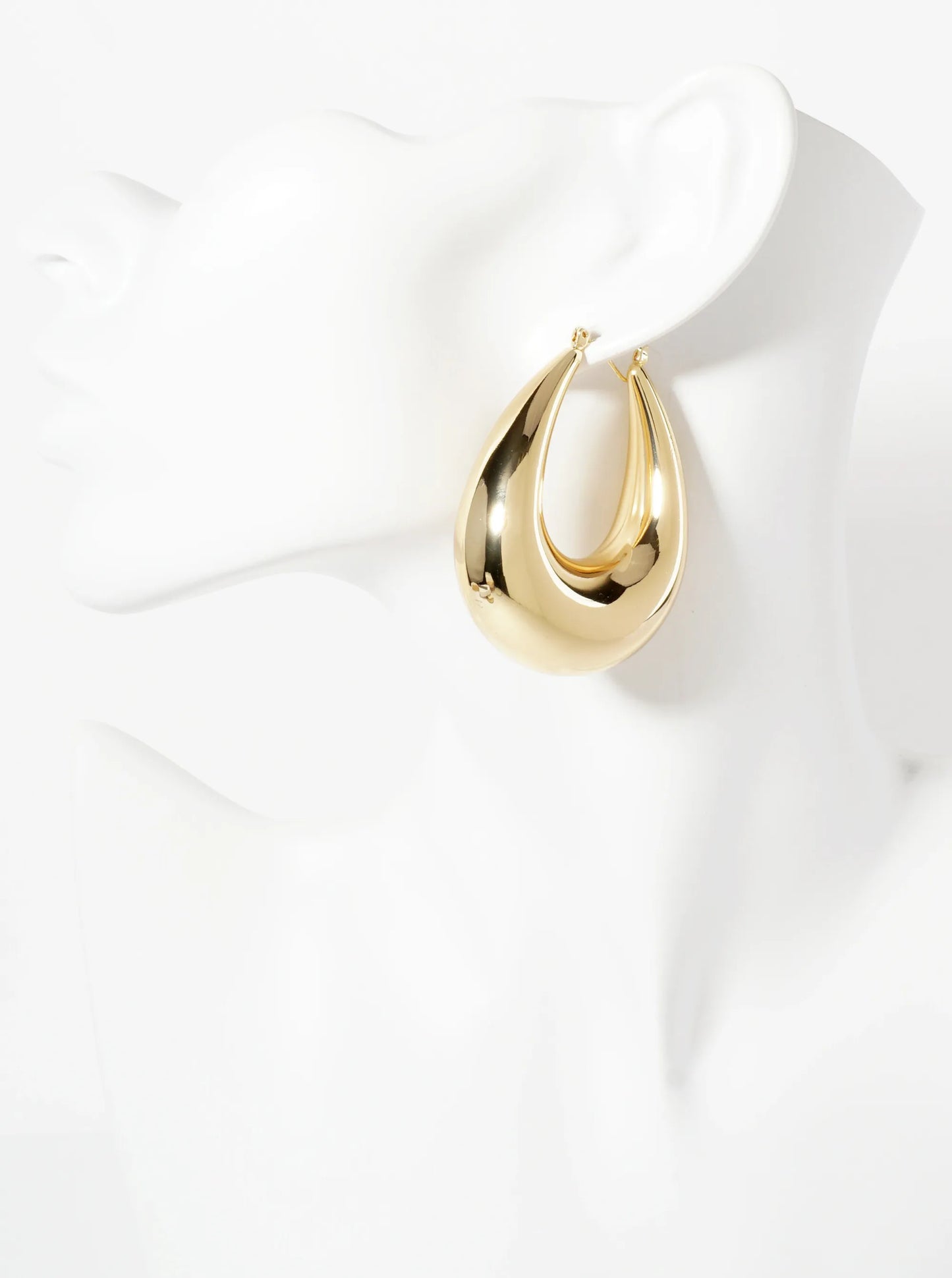 Polished Brass Hollow Tapered Teardrop Tube 18K-Gold-Dipped Latch-Back Hoop Earrings
