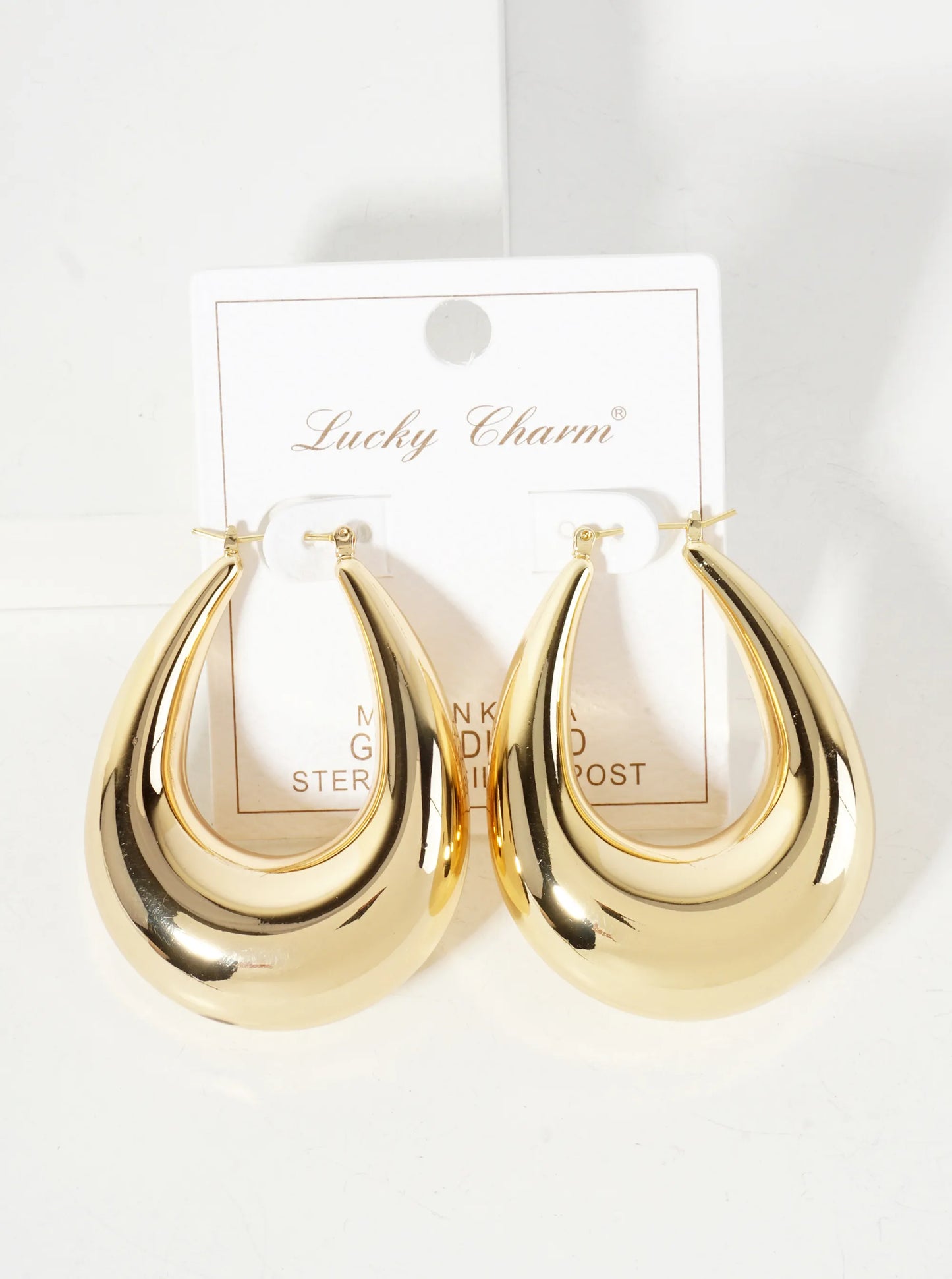 Polished Brass Hollow Tapered Teardrop Tube 18K-Gold-Dipped Latch-Back Hoop Earrings