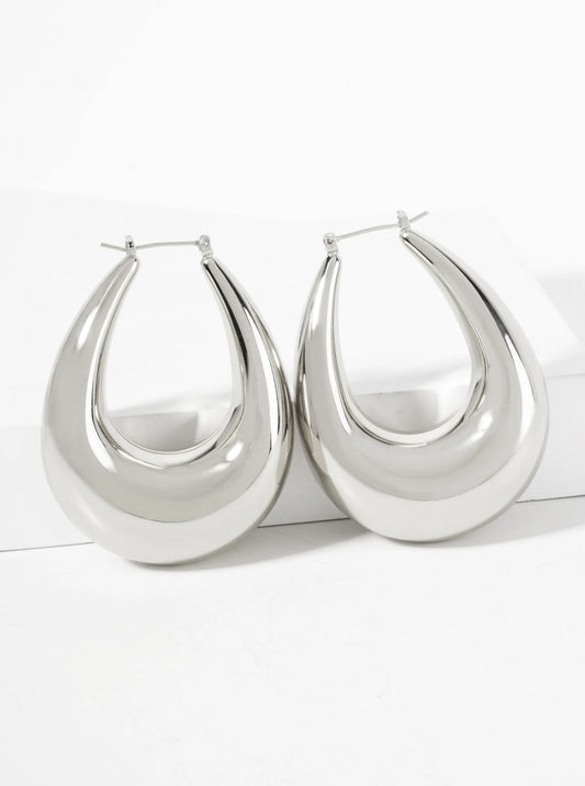 Polished Brass Hollow Tapered Teardrop Tube 18K-Gold-Dipped Latch-Back Hoop Earrings