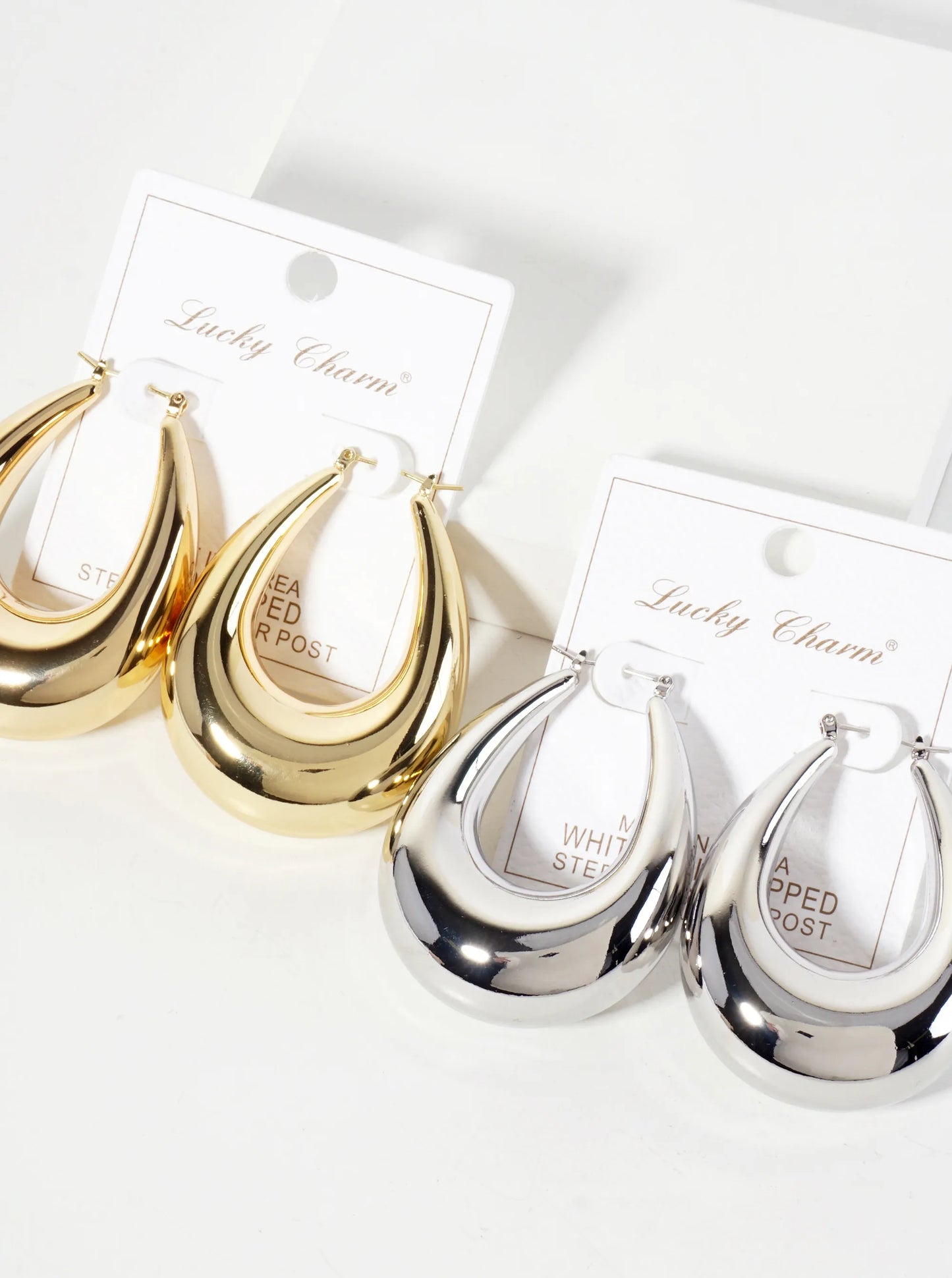 Polished Brass Hollow Tapered Teardrop Tube 18K-Gold-Dipped Latch-Back Hoop Earrings