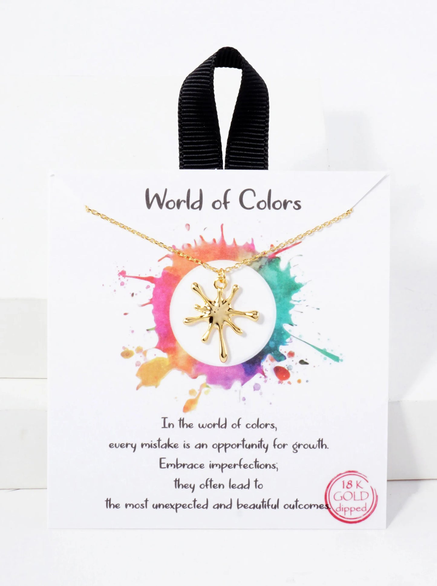 Polished Brass Ink-Splat Pendant Hypoallergenic 18K-Gold-Dipped Necklace