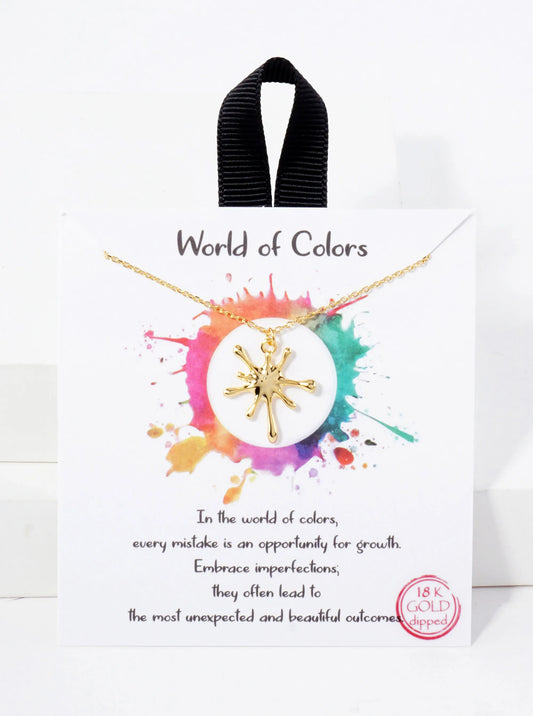 Polished Brass Ink-Splat Pendant Hypoallergenic 18K-Gold-Dipped Necklace