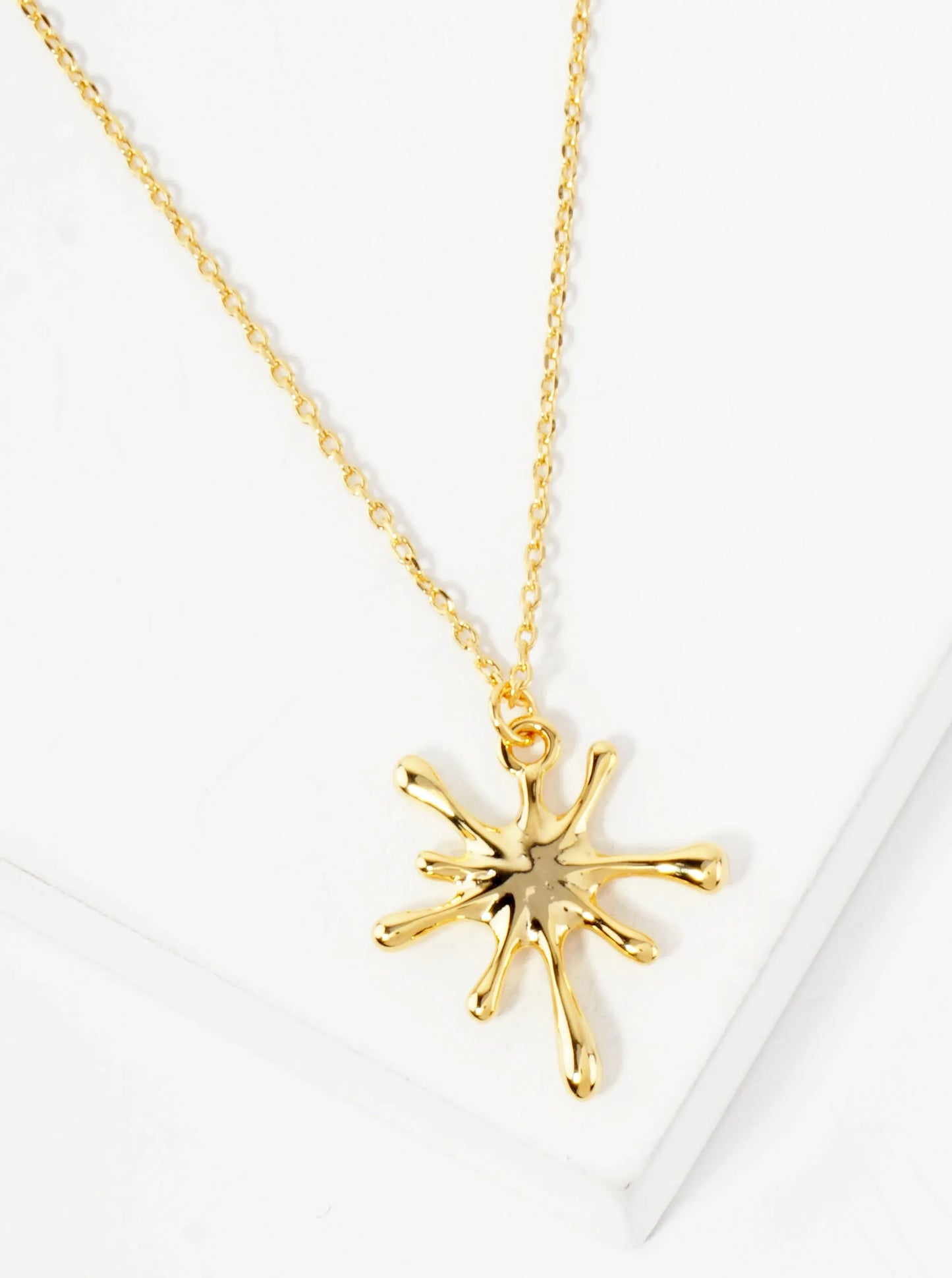 Polished Brass Ink-Splat Pendant Hypoallergenic 18K-Gold-Dipped Necklace